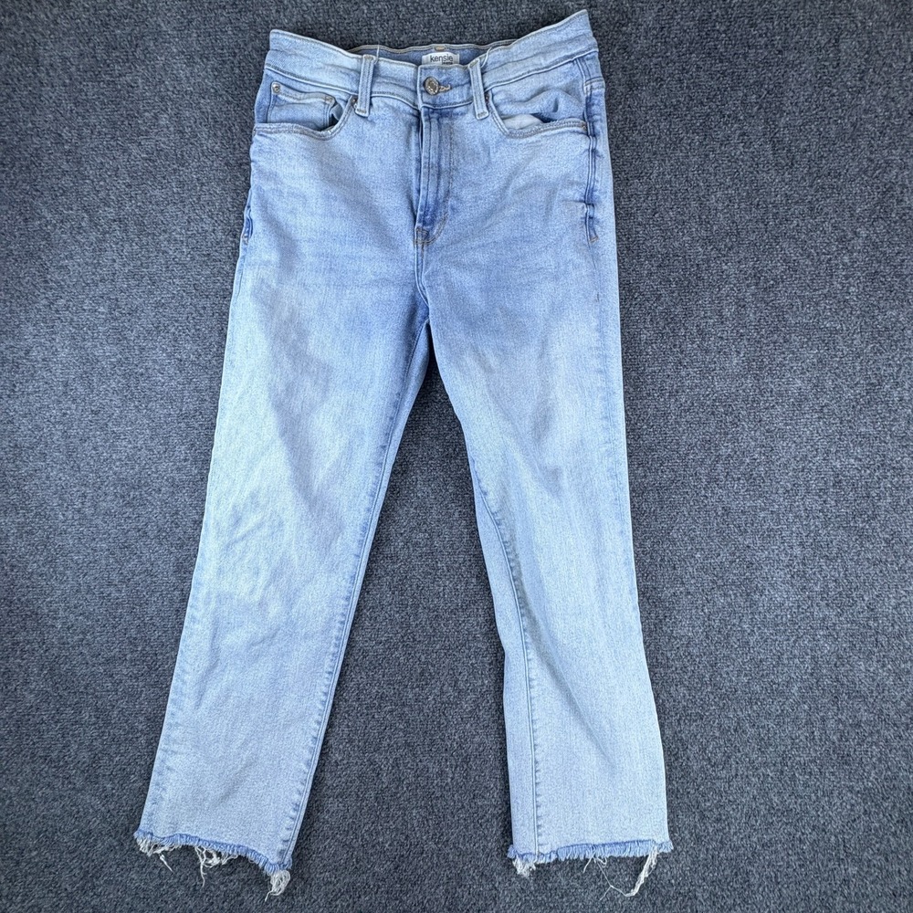 Kensie Vintage Luxe Jeans Womens 27x26 Blue Denim Cotton Raw Hem Straight‎ Leg
